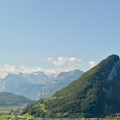 At a scenic overlook, view of the Alps