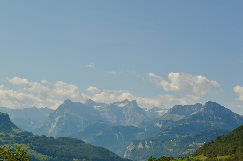 At a scenic overlook, view of the Alps